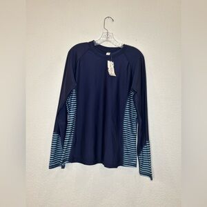 Enjoy the Sunshine Rash Guard Navy Blue with Baby Blue Stripes Size XL